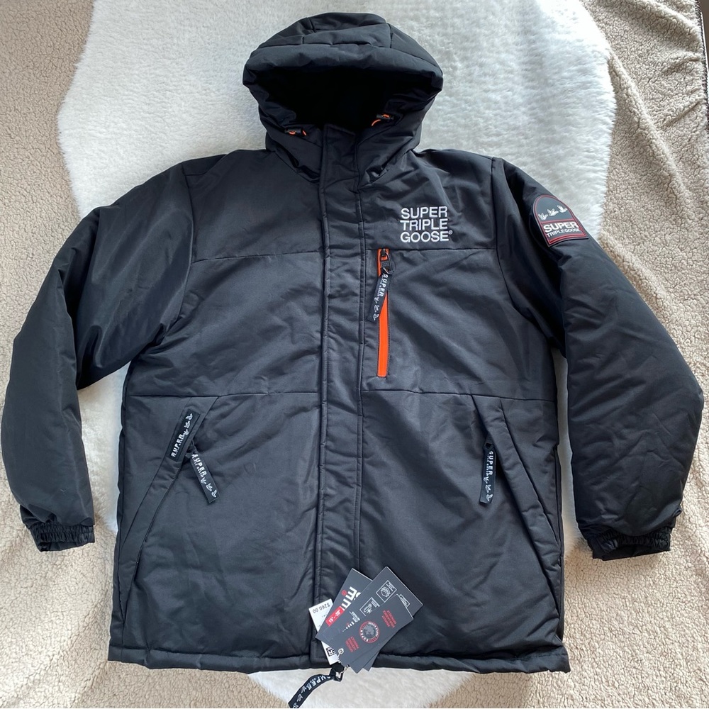 Super Triple Goose Men's Ski Parka Faux Down-Fill Jacket, Black, Size L